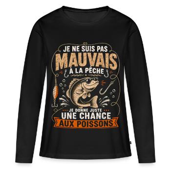 Pêche Humour Poisson Malicieux Cadeau Pêcheur - T-shirt manches longues Premium bio Femme - noir - Devant - Julia (174cm)