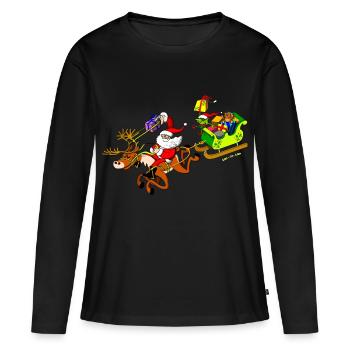 La livraison de cadeaux du Père Noël avec un - T-shirt manches longues Premium bio Femme - noir - Devant - Julia (174cm)