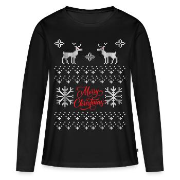 Merry Christmas Ugly Sweater Fröhliche Weihnachten - Frauen Premium Bio Langarmshirt - Schwarz - Vorne - Julia (174cm)