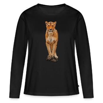 Lion motif lion lion chat - T-shirt manches longues Premium bio Femme - noir - Devant - Julia (174cm)