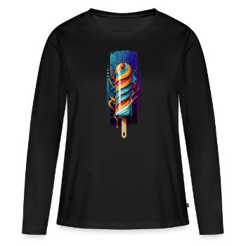 Spiral Sweetness: Regenbogen-Lutscher - Frauen Premium Bio Langarmshirt - Schwarz - Vorne - Julia (174cm)