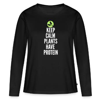 Gardez le calme des plantes ont des protéines - T-shirt manches longues Premium bio Femme - noir - Devant - Julia (174cm)