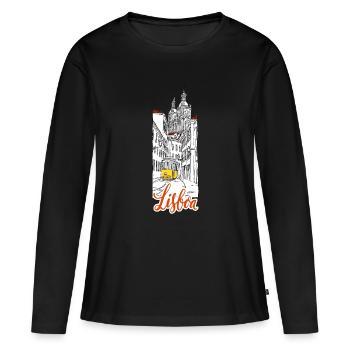 Lissabon - Frauen Premium Bio Langarmshirt - Schwarz - Vorne - Julia (174cm)