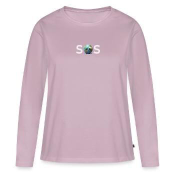 SOS - Pleurer Triste Terre Changement climatique - T-shirt manches longues Premium bio Femme - rose poudré - Devant - Julia (174cm)