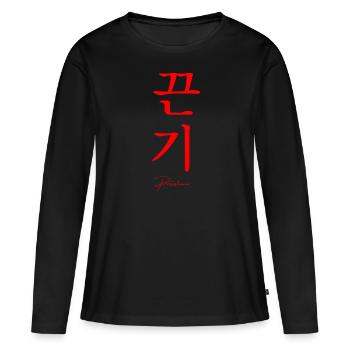 Coréen - T-shirt manches longues Premium bio Femme - noir - Devant - Julia (174cm)