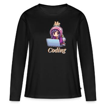 Coding Cutie: Anime Girl - Frauen Premium Bio Langarmshirt - Schwarz - Vorne - Julia (174cm)