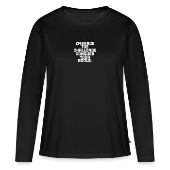 Acceptez le défi, atteignez vos objectifs. - T-shirt manches longues Premium bio Femme - noir - Devant - Julia (174cm)