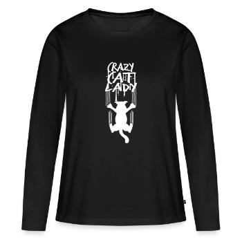 Chat fou Dame Texte Folle Femme Chats Amour - T-shirt manches longues Premium bio Femme - noir - Devant - Julia (174cm)