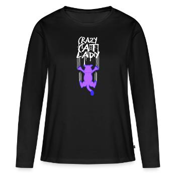 Chat fou Dame Texte Folle Femme Chats Amour - T-shirt manches longues Premium bio Femme - noir - Devant - Julia (174cm)