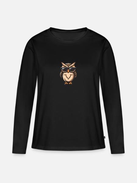 Eule Cool Tier - Frauen Premium Bio Langarmshirt - Schwarz