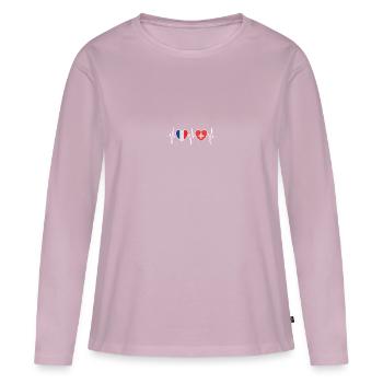 France et Suisse Drapeaux suisses - T-shirt manches longues Premium bio Femme - rose poudré - Devant - Julia (174cm)