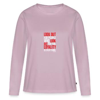 Attention aux gens - fidélité fidélité - T-shirt manches longues Premium bio Femme - rose poudré - Devant - Julia (174cm)