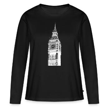 BIG BEN MONUMENTS ANGLETERRE LONDRES STENCIL - T-shirt manches longues Premium bio Femme - noir - Devant - Julia (174cm)