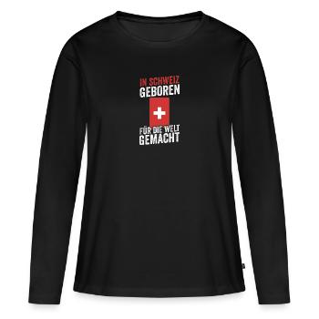 Schweizer Schweiz - Frauen Premium Bio Langarmshirt - Schwarz - Vorne - Julia (174cm)
