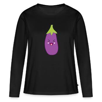 Kawaii aubergine Kawaii Légume Kawaii Autocollant - T-shirt manches longues Premium bio Femme - noir - Devant - Julia (174cm)
