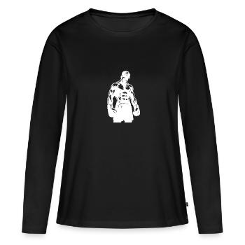 Boxer avec gants en posture concentrée - T-shirt manches longues Premium bio Femme - noir - Devant - Julia (174cm)