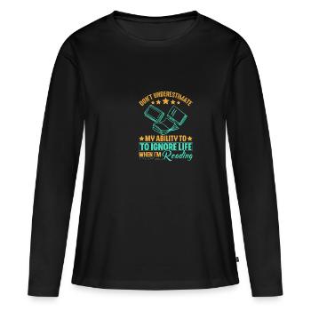 Ne sous-estimez pas mes capacités si je - T-shirt manches longues Premium bio Femme - noir - Devant - Julia (174cm)