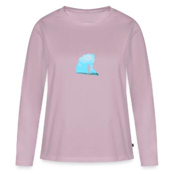 Bouldern \ Klettern - Frau vor Felsen - Frauen Premium Bio Langarmshirt - Altrosa - Vorne - Julia (174cm)