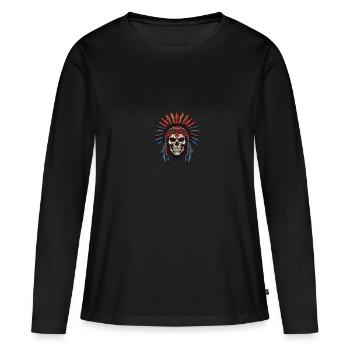 Apache Indianer Häuptling Totenkopf - Frauen Premium Bio Langarmshirt - Schwarz - Vorne - Julia (174cm)