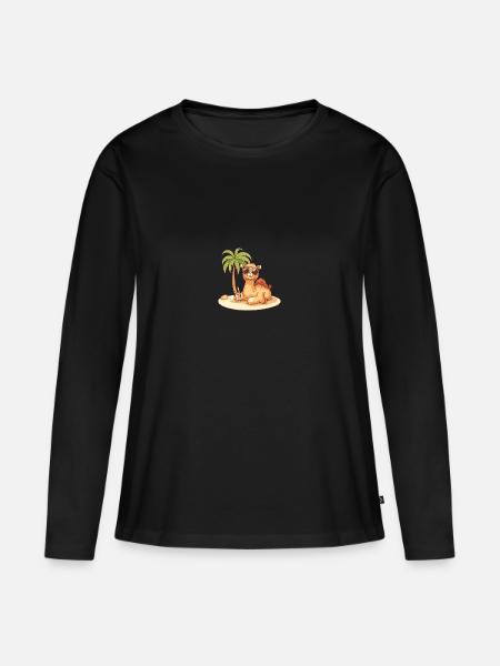 Kamel Sommer Strand Comic - Frauen Premium Bio Langarmshirt - Schwarz