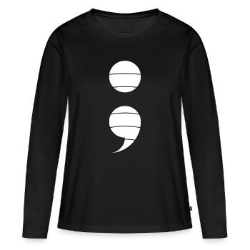 Point-virgule, point-virgule, point-virgule - T-shirt manches longues Premium bio Femme - noir - Devant - Julia (174cm)