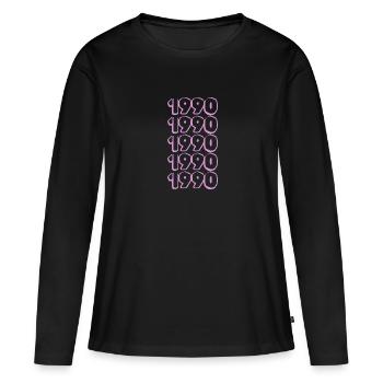 Lila 1990 - Frauen Premium Bio Langarmshirt - Schwarz - Vorne - Julia (174cm)