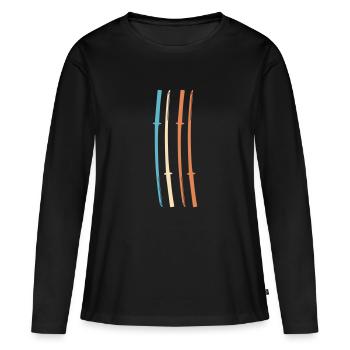 Samurai Japan Katana Ninja Schwert retro Vektor 5 - Frauen Premium Bio Langarmshirt - Schwarz - Vorne - Julia (174cm)