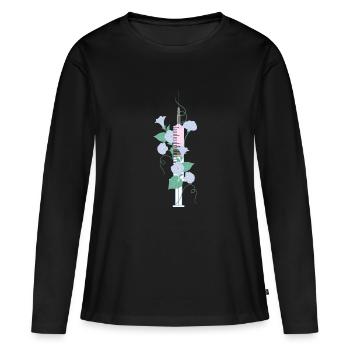 seringue fleurs rose - T-shirt manches longues Premium bio Femme - noir - Devant - Julia (174cm)