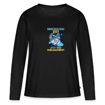 Einschulung 2023 Rakete Schulkind Schuleinführung - Frauen Premium Bio Langarmshirt - Schwarz - Vorne - Julia (174cm)