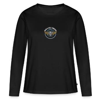 Rock & Roll Forever Skull mit Flügeln - Frauen Premium Bio Langarmshirt - Schwarz - Vorne - Julia (174cm)
