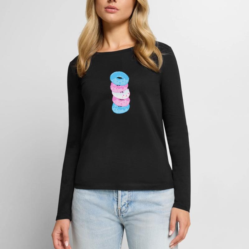 Trans Pride Cat 8-Bit Pixel Donut Stack Trans Women's Premium Organic Long Sleeve Shirt