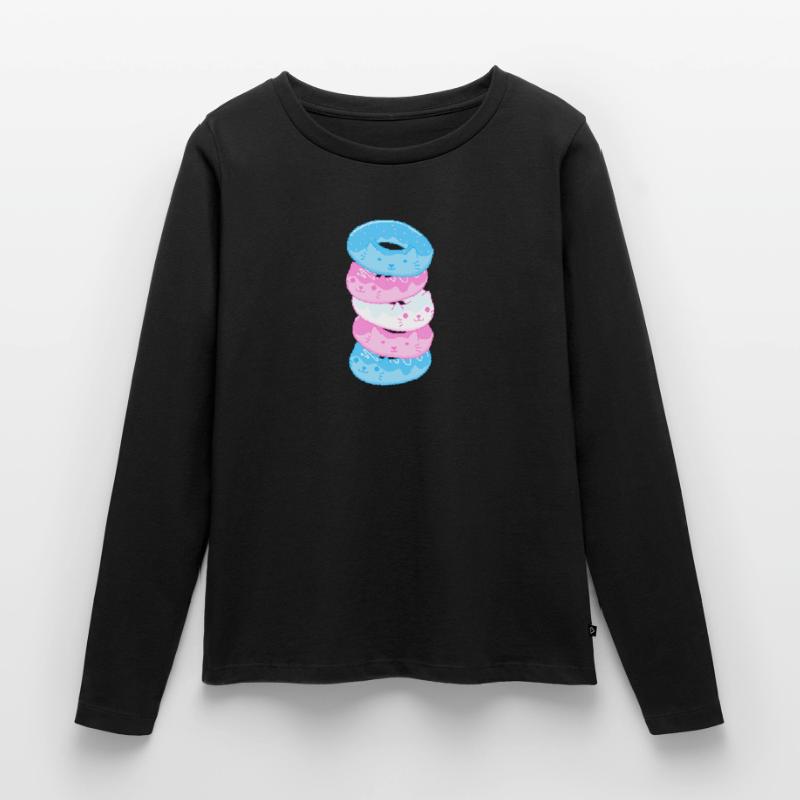 Trans Pride Cat 8-Bit Pixel Donut Stack Trans Women's Premium Organic Long Sleeve Shirt
