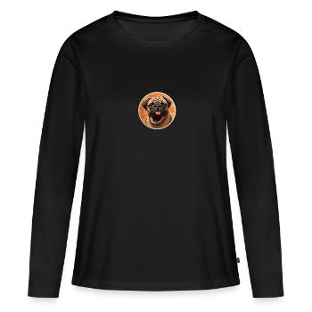 Tête de carlin fidèle - T-shirt manches longues Premium bio Femme - noir - Devant - Julia (174cm)