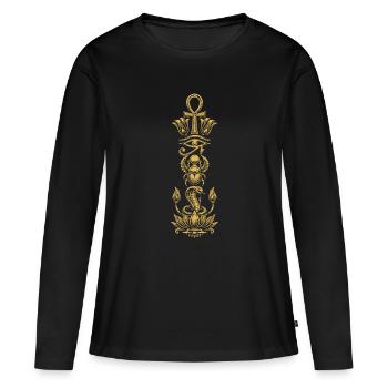 Symboles sacrés égyptiens - T-shirt manches longues Premium bio Femme - noir - Devant - Julia (174cm)