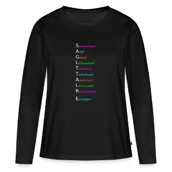 SAGITTAIRE Sympathique Actif Génial Indépendant - T-shirt manches longues Premium bio Femme - noir - Devant - Julia (174cm)