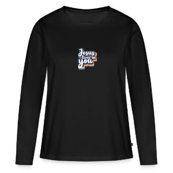 Jezus leeft in je christelijke Bijbel - Vrouwen Premium Bio shirt met lange mouwen - zwart - Voor - Julia (174cm)
