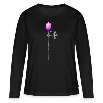 Cadeau Fleur Femme - T-shirt manches longues Premium bio Femme - noir - Devant - Julia (174cm)