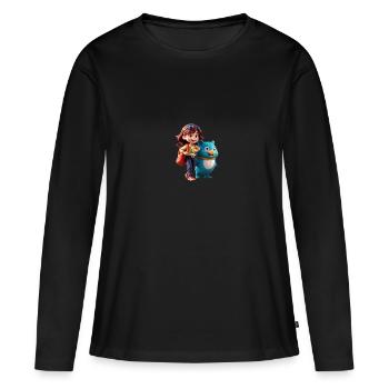 Mädchen mit freundlichem Begleiter - Frauen Premium Bio Langarmshirt - Schwarz - Vorne - Julia (174cm)