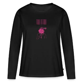 Citations non motivantes - heureux, pas heureux - T-shirt manches longues Premium bio Femme - noir - Devant - Julia (174cm)