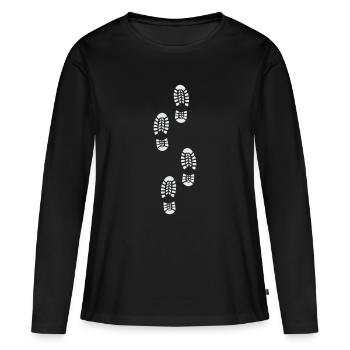 Wanderpfade Fußabdruck Muster - Frauen Premium Bio Langarmshirt - Schwarz - Vorne - Julia (174cm)