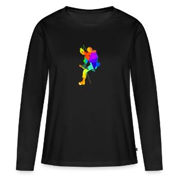 Klettern Bouldern Regenbogen Farben Polygon Sport - Frauen Premium Bio Langarmshirt - Schwarz - Vorne - Julia (174cm)