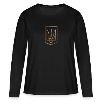 Armoiries de l’Ukraine Bouclier Trident Trident Wire Look 1 - T-shirt manches longues Premium bio Femme - noir - Devant - Julia (174cm)