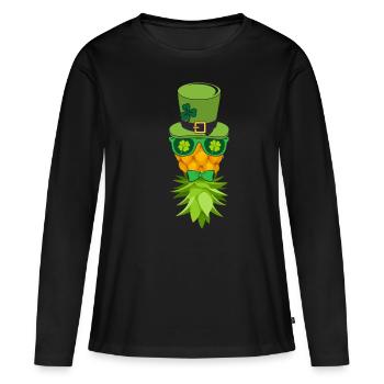 Ananas de Sainte-Patty avec trèfle de lierre - T-shirt manches longues Premium bio Femme - noir - Devant - Julia (174cm)