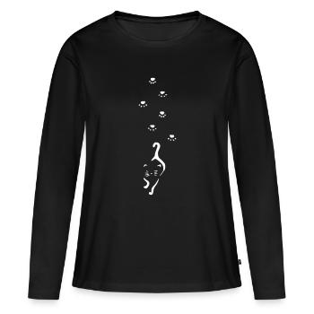 chat avec empreinte de pattes - T-shirt manches longues Premium bio Femme - noir - Devant - Julia (174cm)