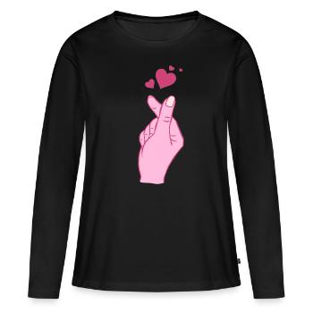 Finger Heart Korean Pop Music Hand Symbol - Frauen Premium Bio Langarmshirt - Schwarz - Vorne - Julia (174cm)