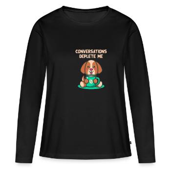 Les conversations m’épuisent problème introverti - T-shirt manches longues Premium bio Femme - noir - Devant - Julia (174cm)