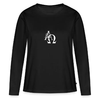 Christlich Alpha und Omega Kreuz Geschenk - Frauen Premium Bio Langarmshirt - Schwarz - Vorne - Julia (174cm)