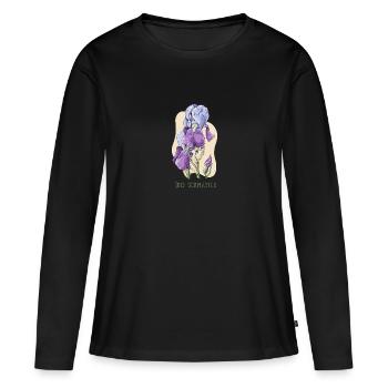 Dessin botanique de l’iris - T-shirt manches longues Premium bio Femme - noir - Devant - Julia (174cm)