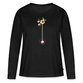 Composition florale - T-shirt manches longues Premium bio Femme - noir - Devant - Julia (174cm)