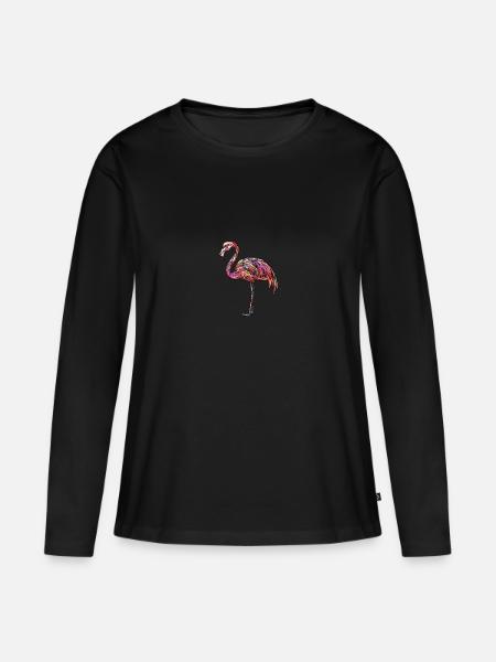 Flamingo Bunt - Frauen Premium Bio Langarmshirt - Schwarz
